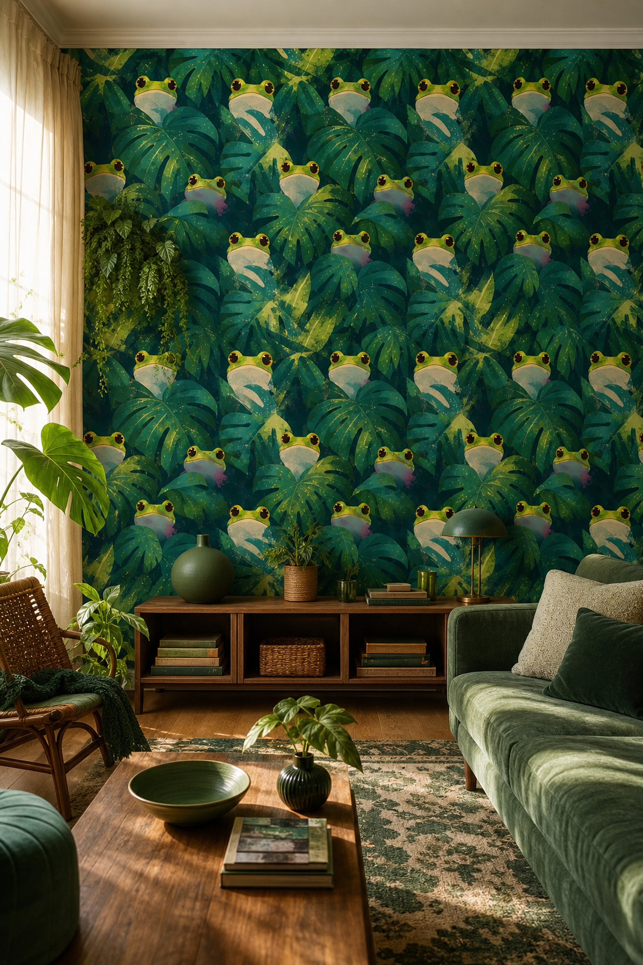 Dark Tropical Jungle Wallpaper Abstract Foliage Playful Wildlife Removable Wall Decor