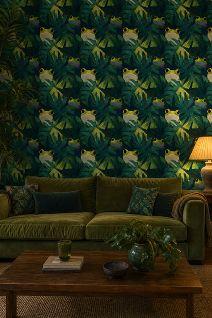 Dark Tropical Jungle Wallpaper Abstract Foliage Playful Wildlife Removable Wall Decor