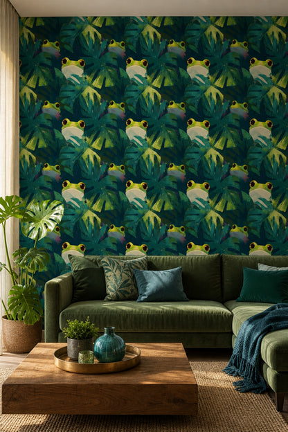Dark Tropical Jungle Wallpaper Abstract Foliage Playful Wildlife Removable Wall Decor