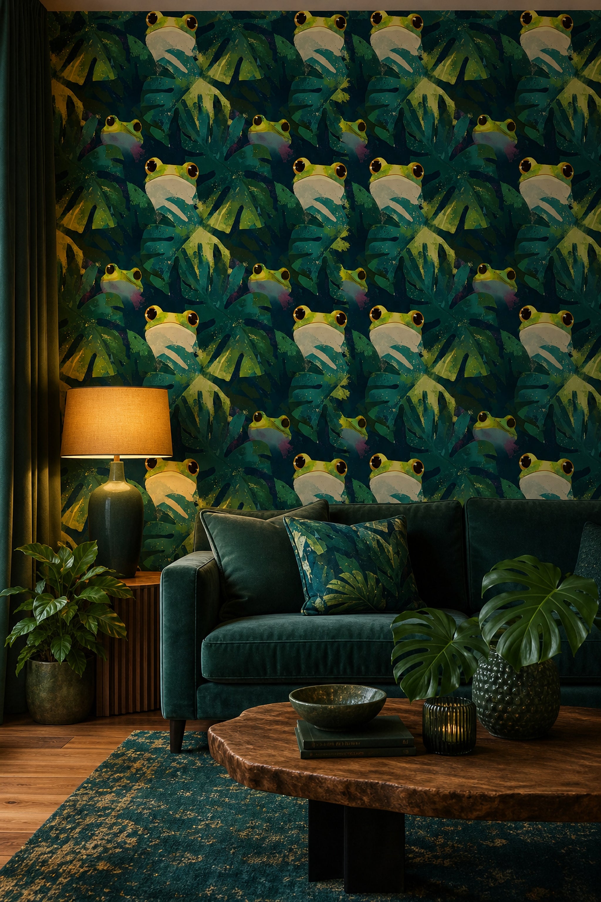 Dark Tropical Jungle Wallpaper Abstract Foliage Playful Wildlife Removable Wall Decor
