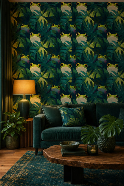 Dark Tropical Jungle Wallpaper Abstract Foliage Playful Wildlife Removable Wall Decor