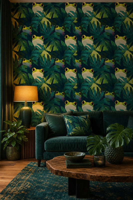 Dark Tropical Jungle Wallpaper Abstract Foliage Playful Wildlife Removable Wall Decor