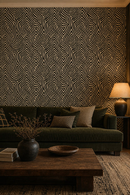 Abstract Geometric Wallpaper Maze Pattern Tribal Inspired Decorative Mural