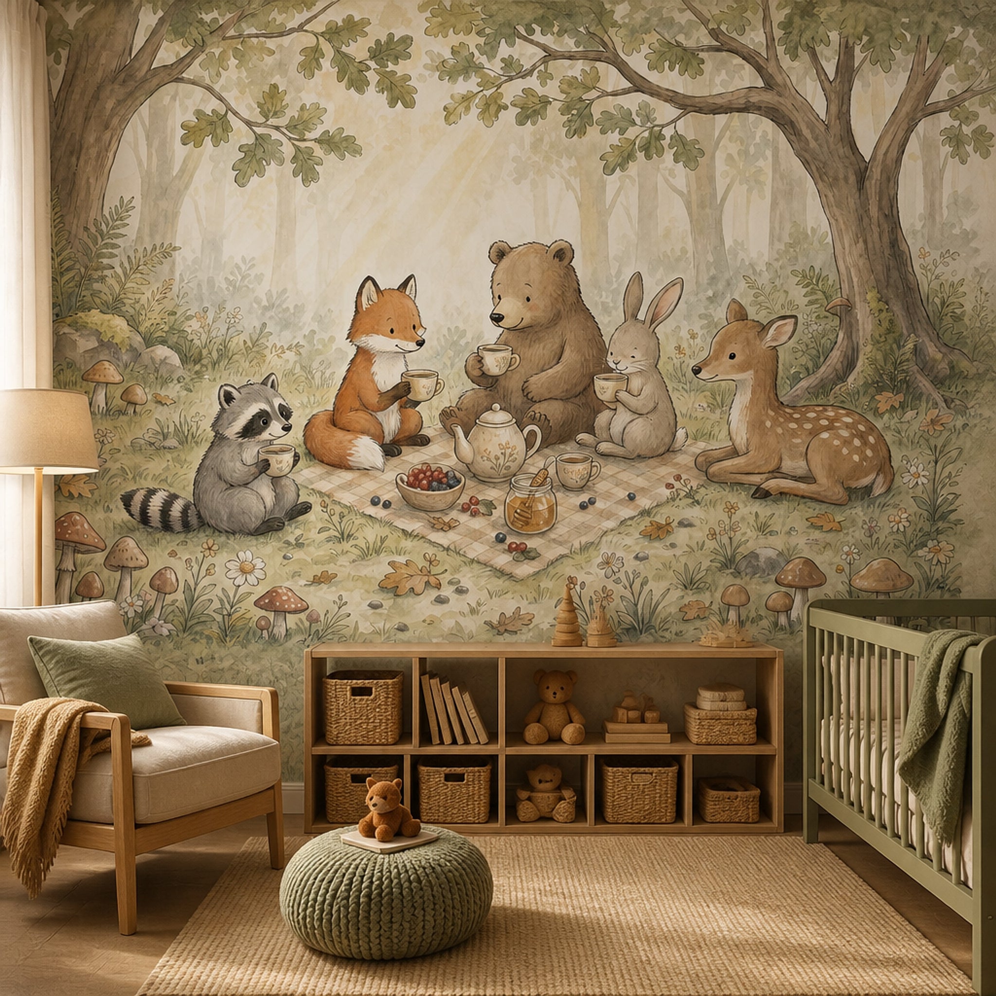 Misty Forest Wallpaper Woodland Watercolor Wall Mural