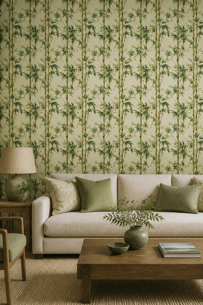 Bamboo Wallpaper Botanical Asian Inspired Removable Wall Decor