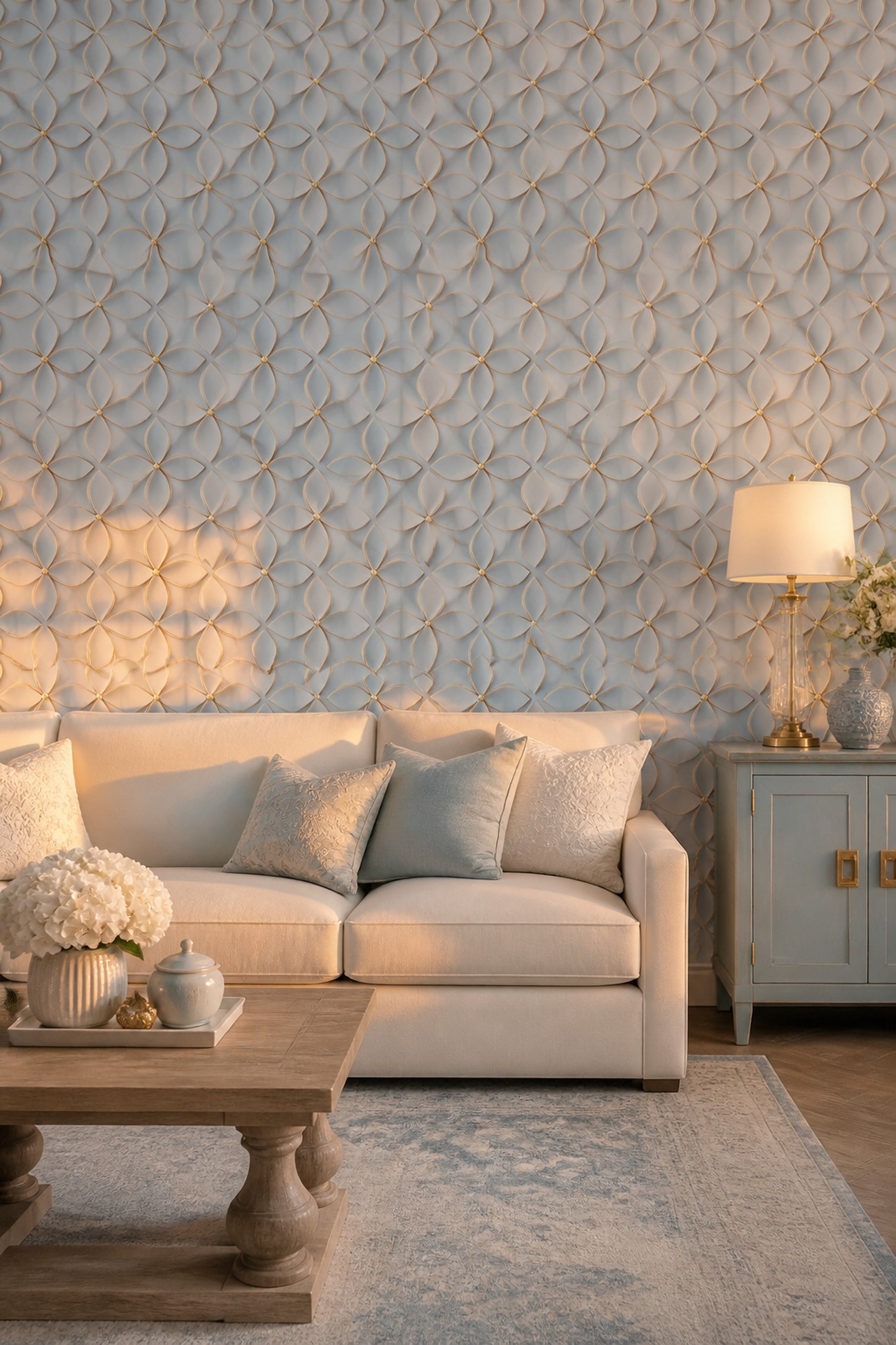 Geometric Floral Wallpaper 3D Embossed Art Deco Inspired Removable Wall Decor