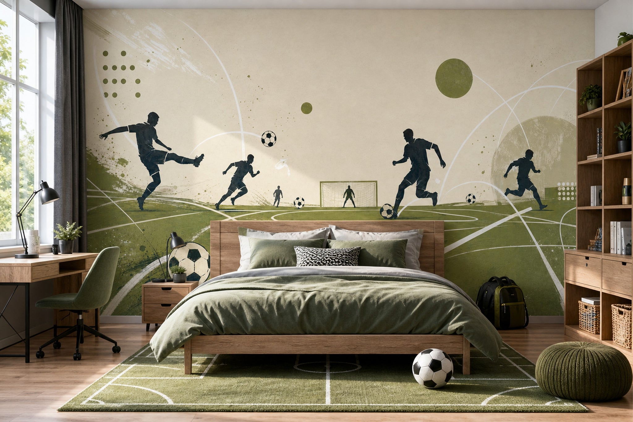 Soccer Wallpaper Football Field Removable Players Silhouettes Wall Decor