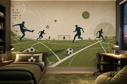 Soccer Wallpaper Football Field Removable Players Silhouettes Wall Decor