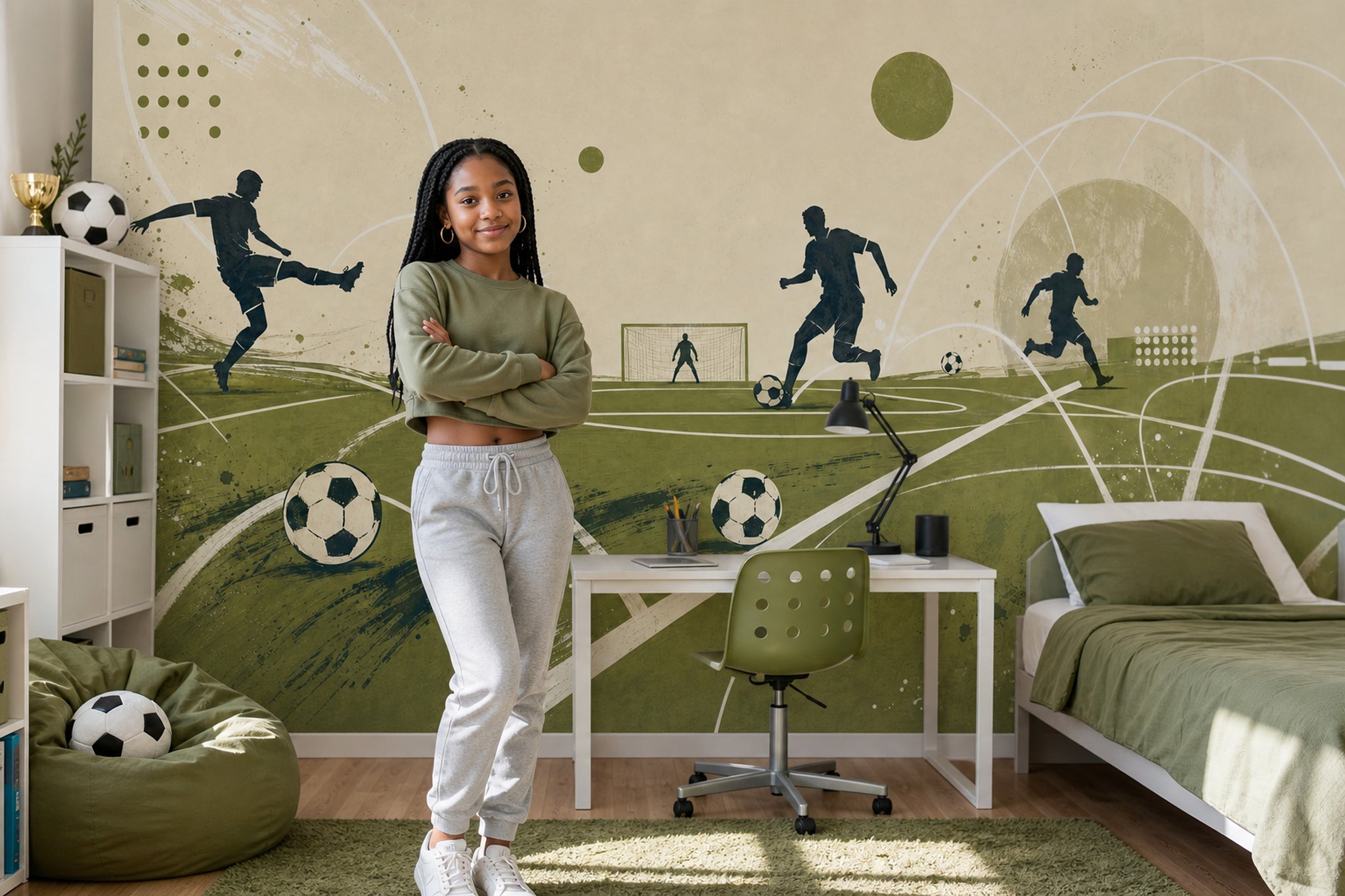 Soccer Wallpaper Football Field Removable Players Silhouettes Wall Decor