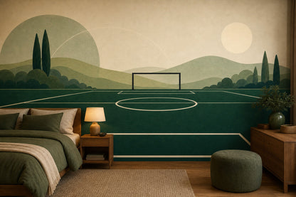 Muted Green Wallpaper Soccer Field Landscape Removable Wall Decor