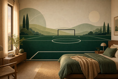 Muted Green Wallpaper Soccer Field Landscape Removable Wall Decor