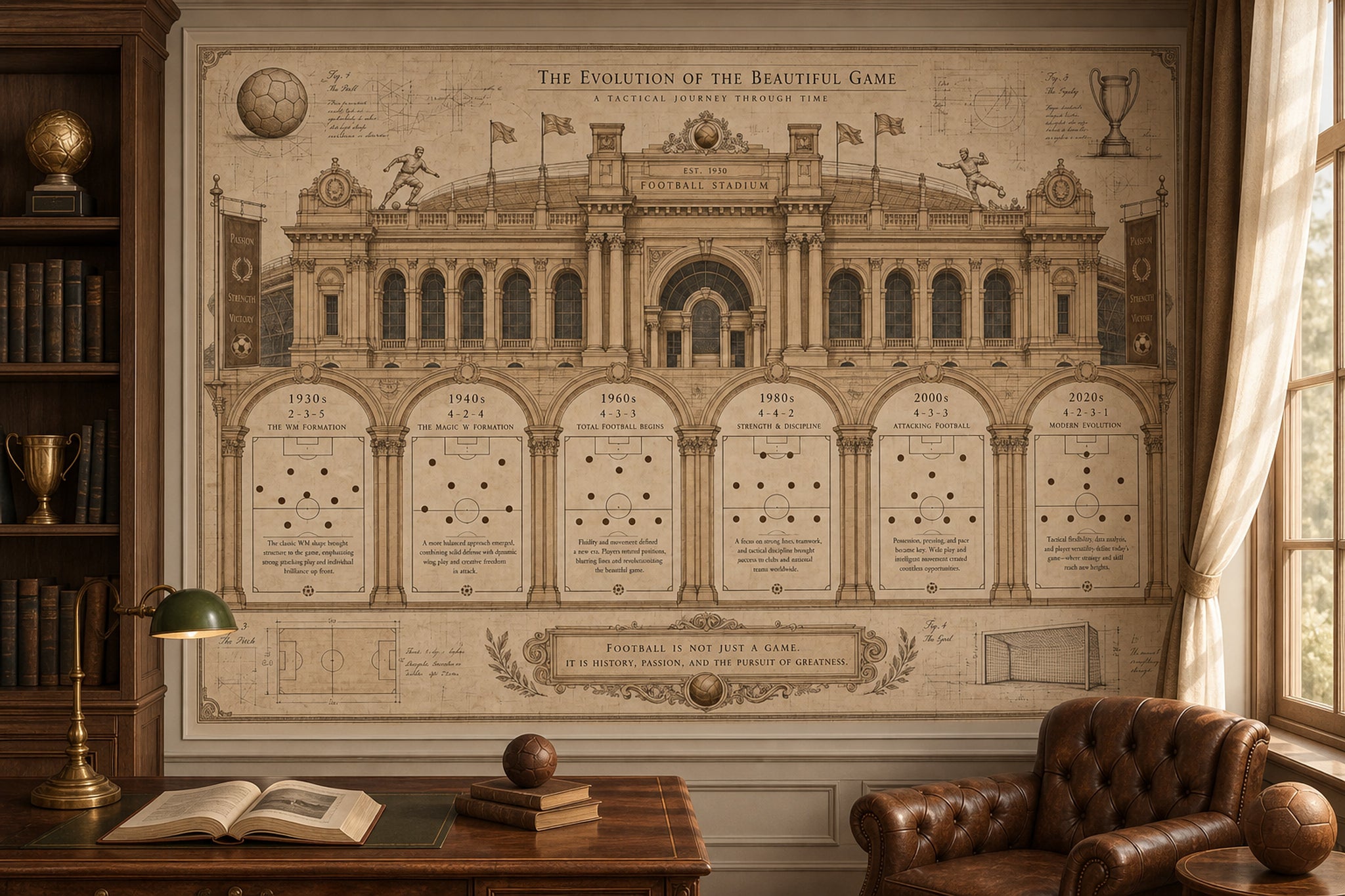 Football Tactics Wallpaper Vintage Stadium Architecture Wall Mural