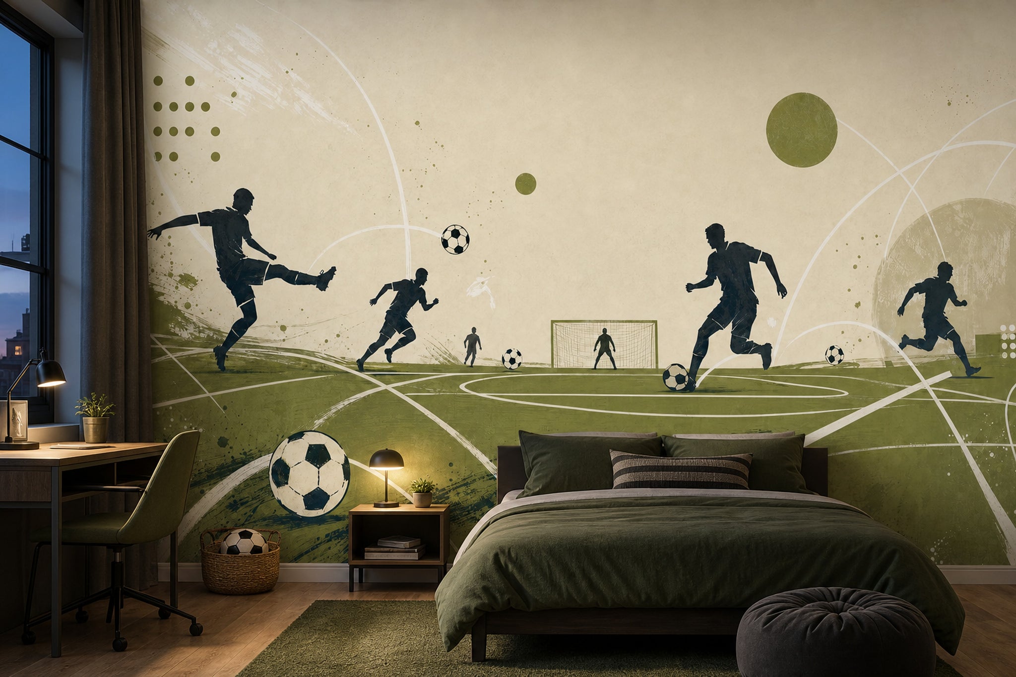 Soccer Wallpaper Football Field Removable Players Silhouettes Wall Decor
