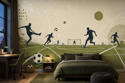 Soccer Wallpaper Football Field Removable Players Silhouettes Wall Decor