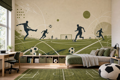 Soccer Wallpaper Football Field Removable Players Silhouettes Wall Decor