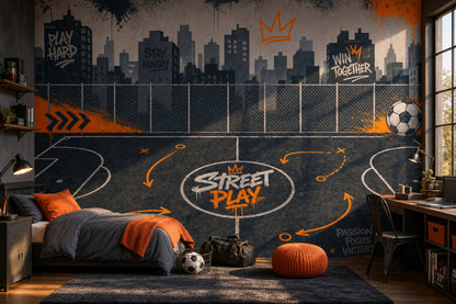 Street Sports Court Wallpaper City Skyline Removable Graffiti Typography Wall Decor