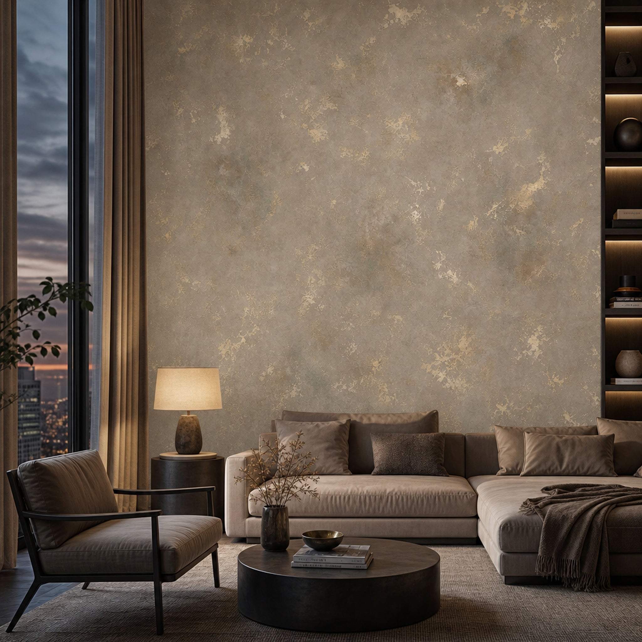 Textured Plaster Wallpaper Warm Gray Neutral Wall Mural