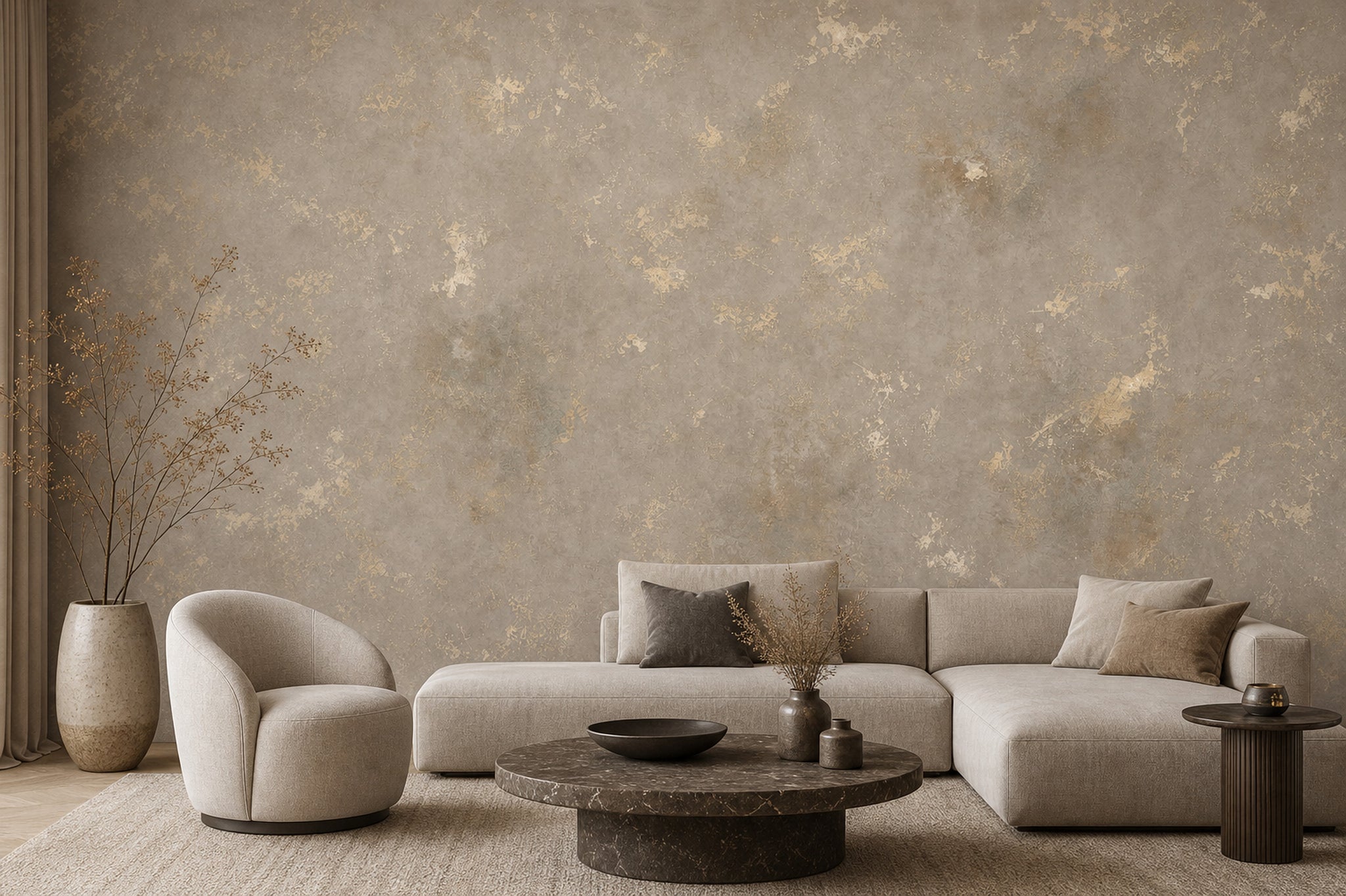 Textured Plaster Wallpaper Warm Gray Neutral Wall Mural