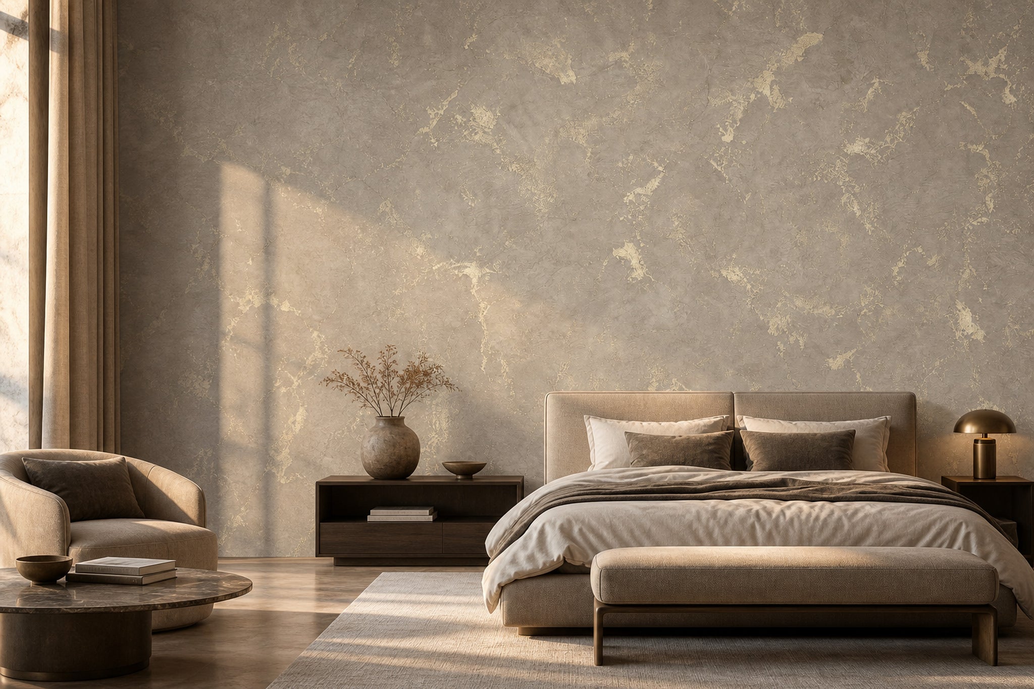 Marble Effect Wallpaper Gray Stone Texture Removable Gold Veining Wall Decor
