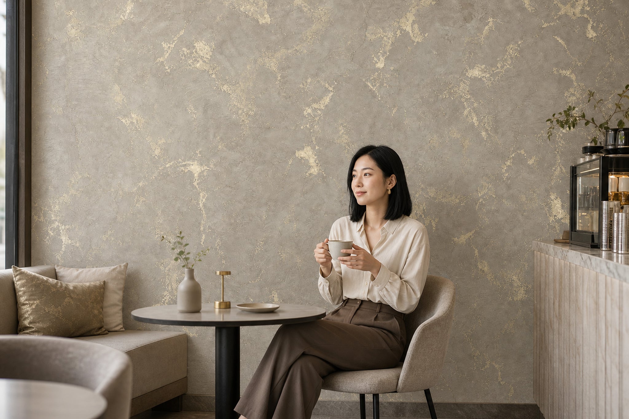 Marble Effect Wallpaper Gray Stone Texture Removable Gold Veining Wall Decor