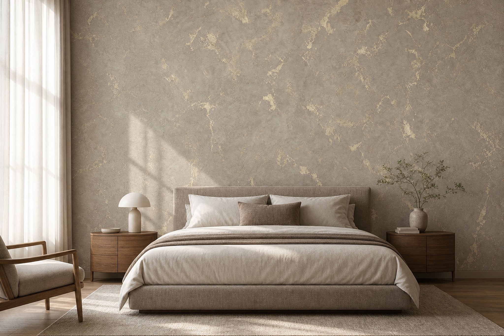 Marble Effect Wallpaper Gray Stone Texture Removable Gold Veining Wall Decor