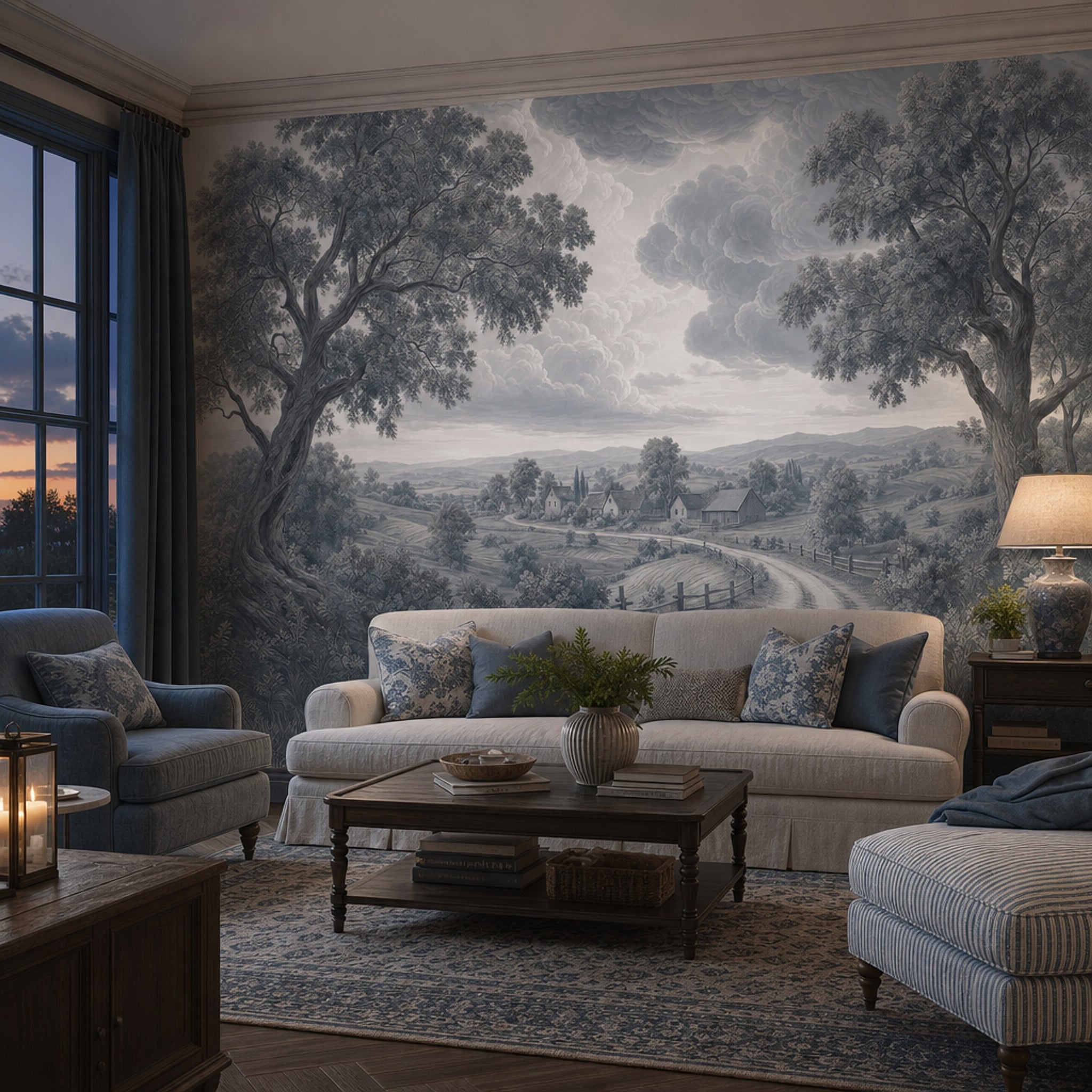 Pastoral Landscape Wallpaper Country Farmhouse Rolling Hills Removable Wall Decor