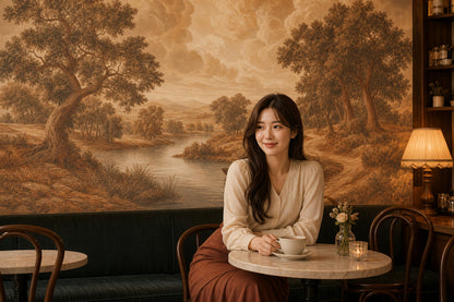 Sepia Landscape Wallpaper Pastoral Countryside River And Reeds Wall Mural