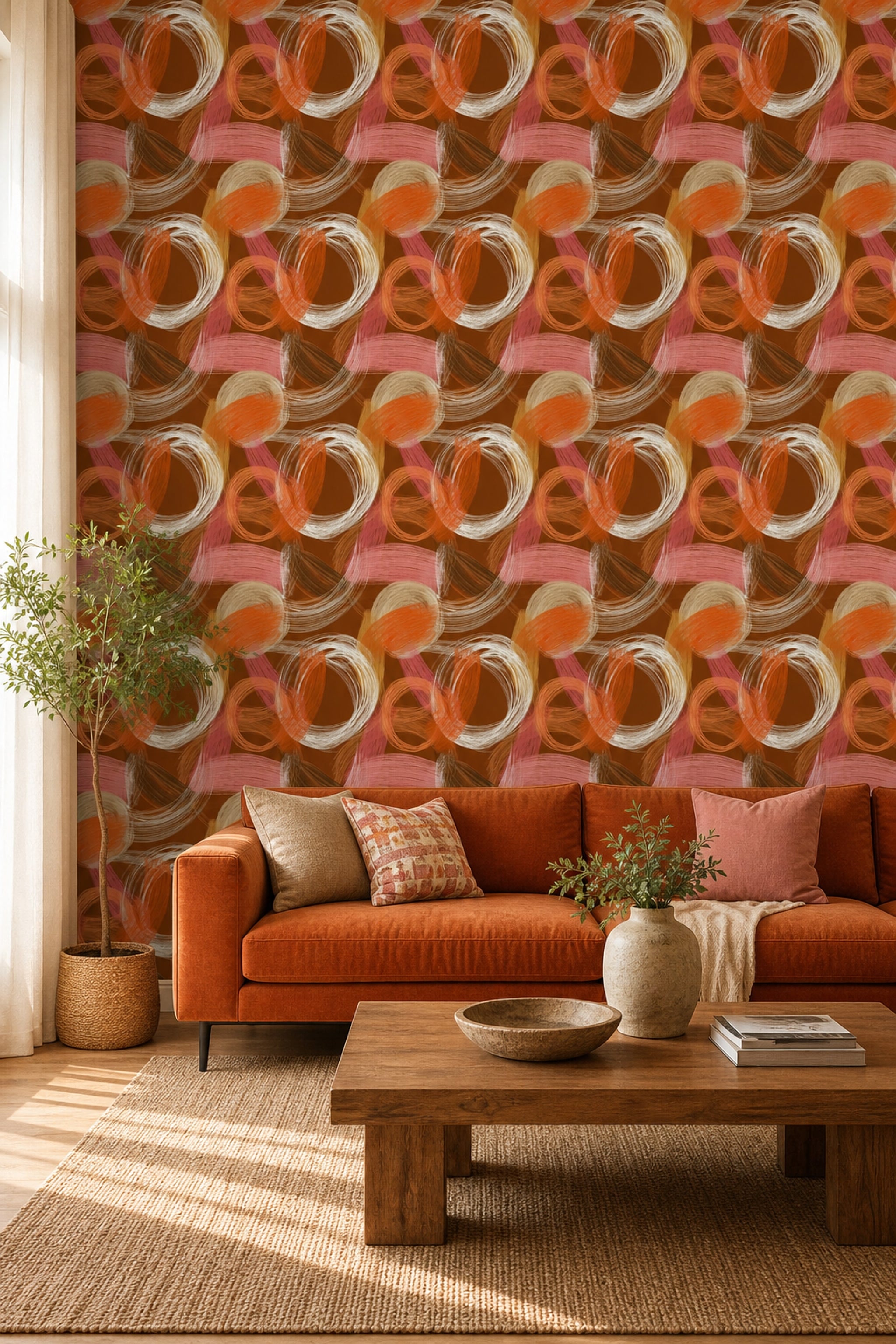 Brushstroke Circles Wallpaper Scribble Texture Modern Contemporary Decorative Mural