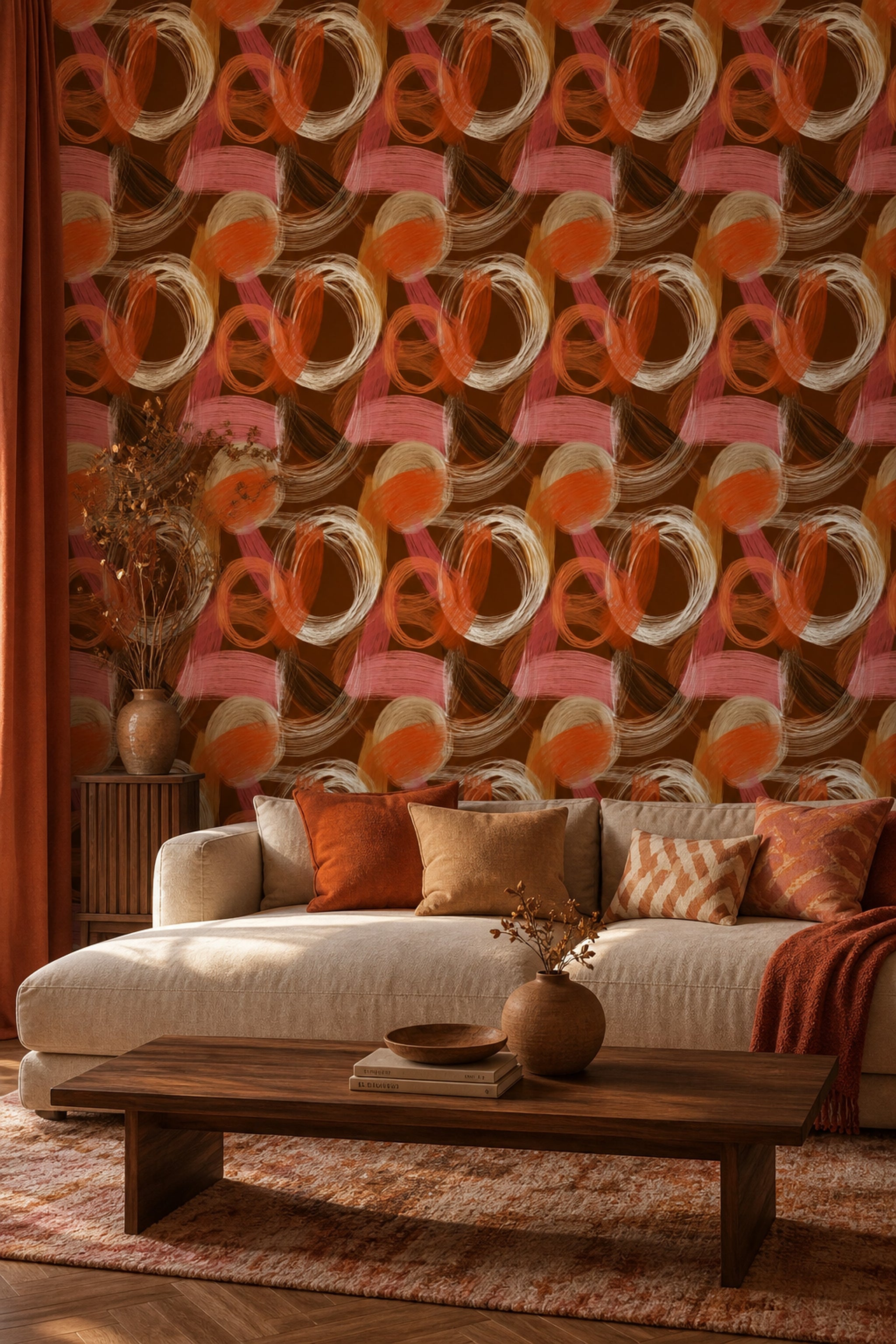 Brushstroke Circles Wallpaper Scribble Texture Modern Contemporary Decorative Mural