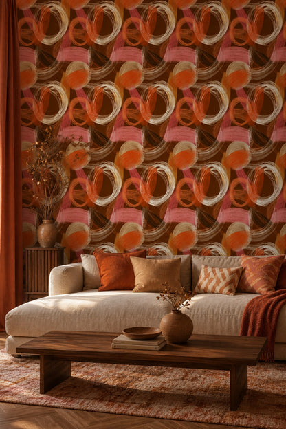 Brushstroke Circles Wallpaper Scribble Texture Modern Contemporary Decorative Mural