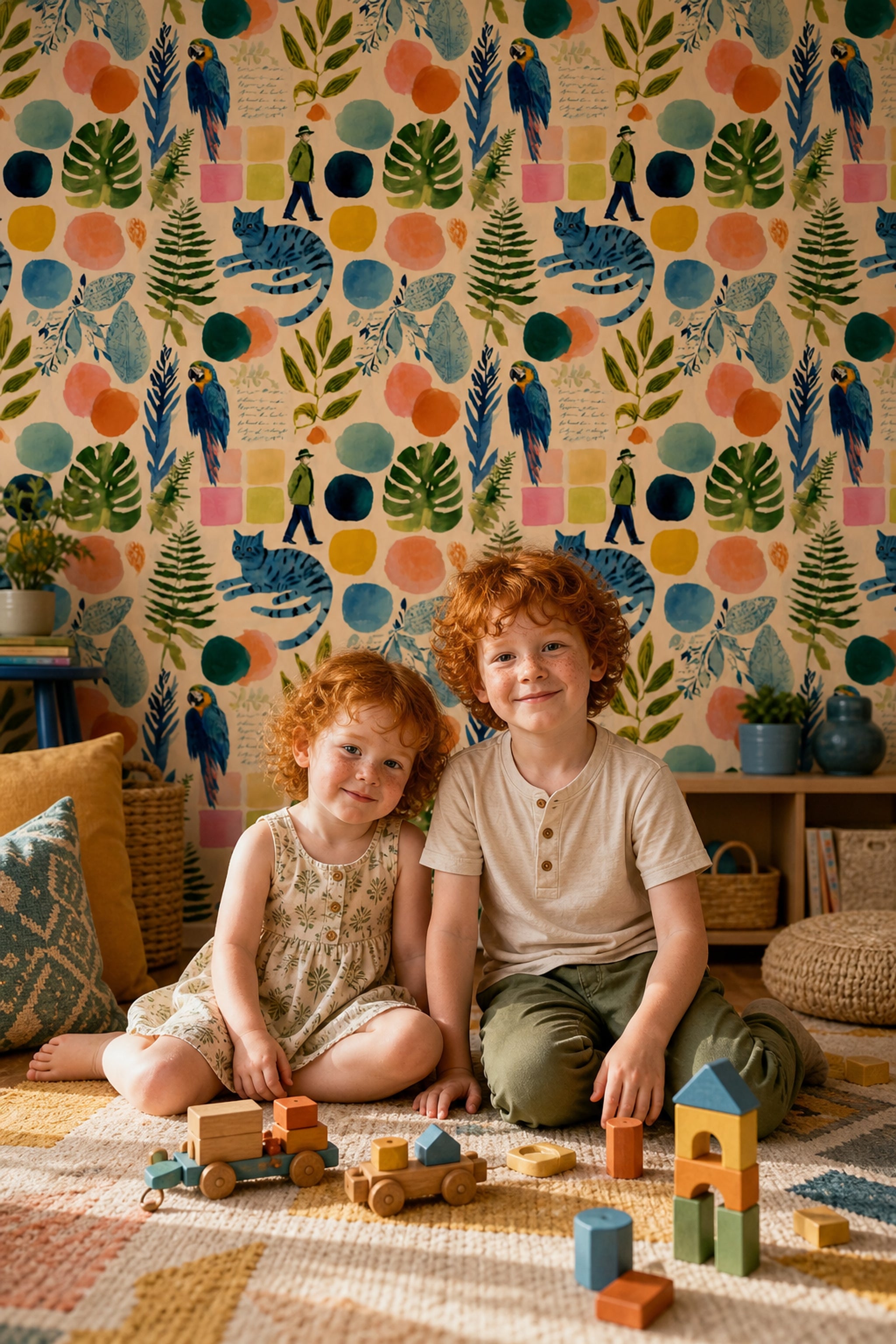 Parrot Macaw Wallpaper Botanical Leaves Removable Eclectic Collage Wall Double Roll