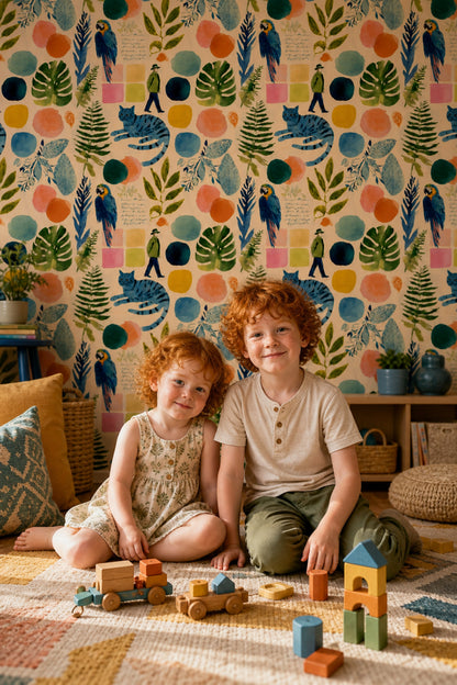 Parrot Macaw Wallpaper Botanical Leaves Removable Eclectic Collage Wall Double Roll