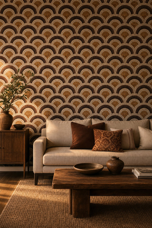 Vintage Mosaic Wallpaper Geometric Arcs Scallop Pattern Removable Wall Decor