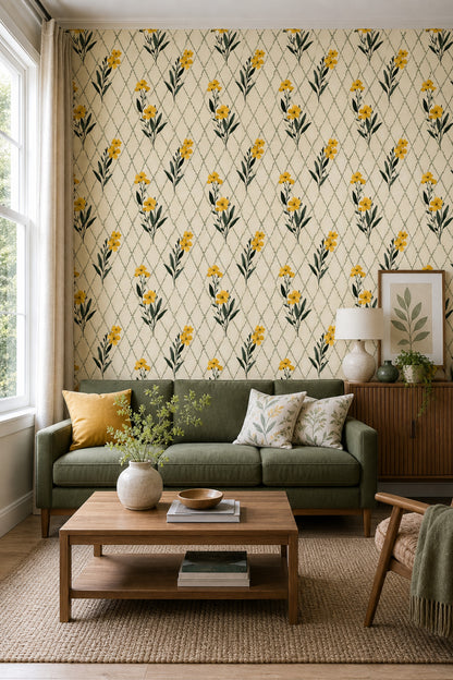 Muted Green Wallpaper Botanical Removable Trellis Wall Double Roll
