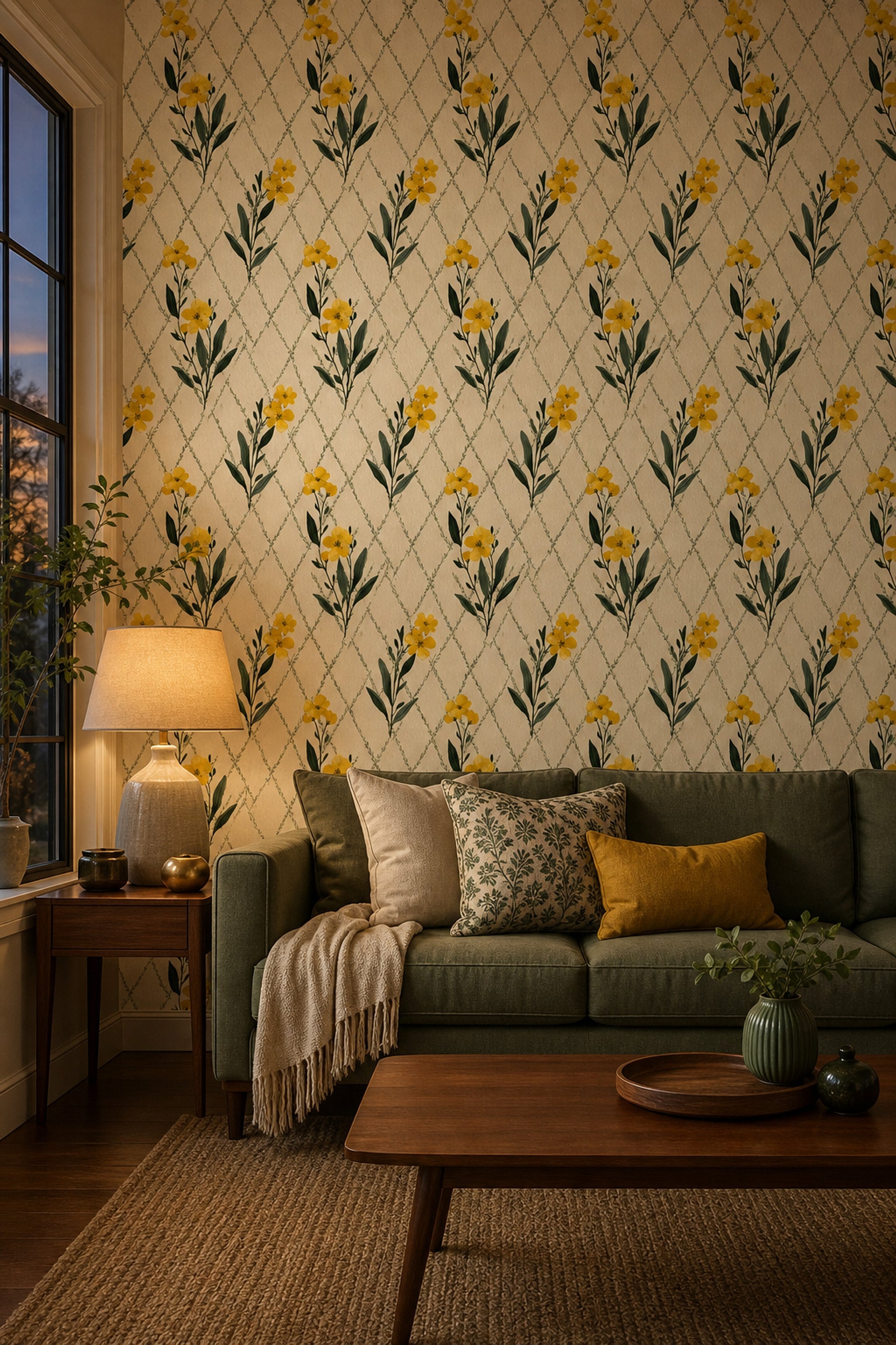Muted Green Wallpaper Botanical Removable Trellis Wall Double Roll