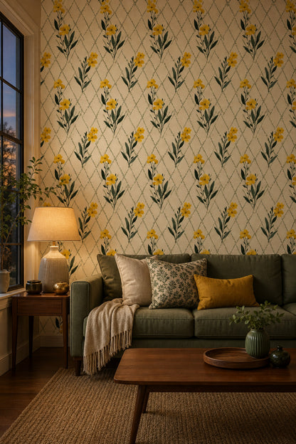 Muted Green Wallpaper Botanical Removable Trellis Wall Double Roll