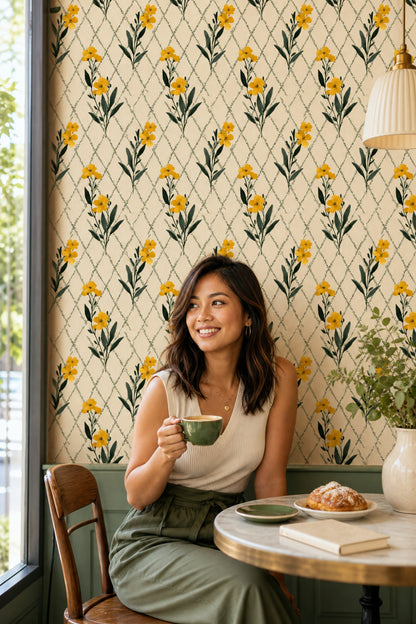 Muted Green Wallpaper Botanical Removable Trellis Wall Double Roll