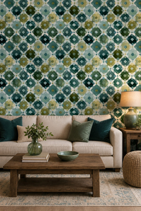 Watercolor Wallpaper Geometric Tile Moroccan Removable Wall Decor