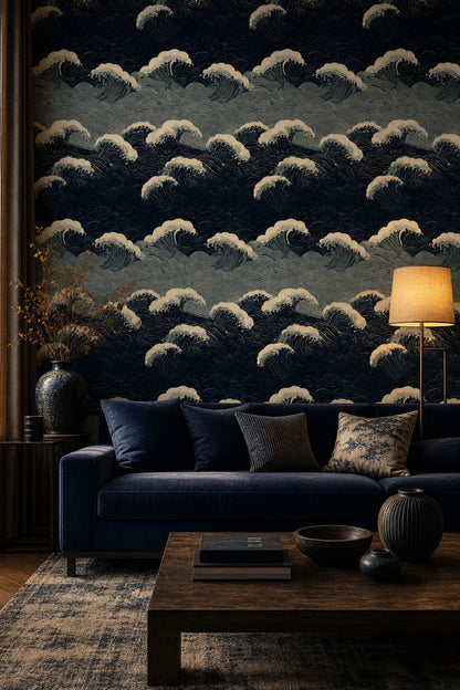 Japanese Wave Wallpaper Ukiyo E Removable Ocean Wall Double Roll