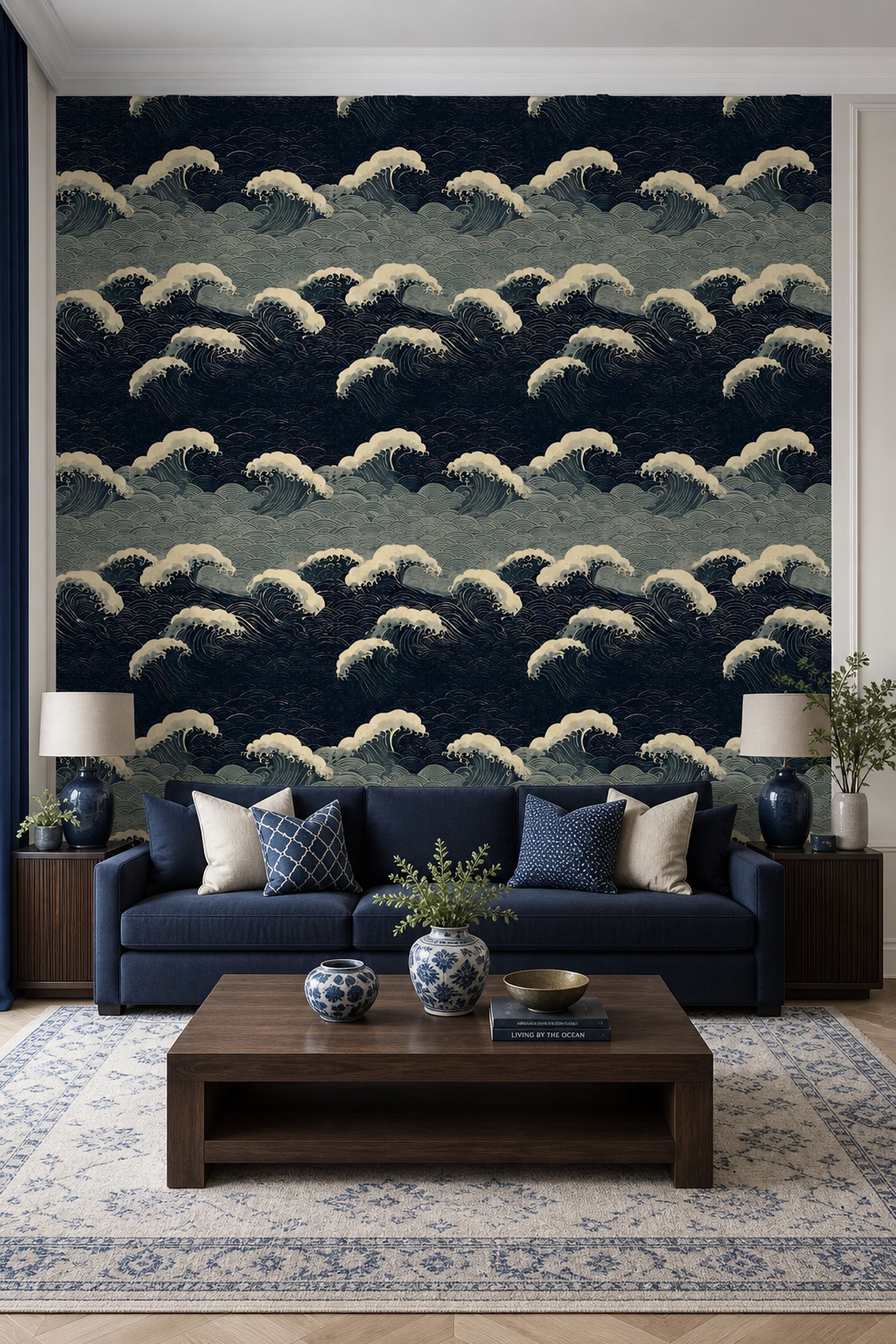 Japanese Wave Wallpaper Ukiyo E Removable Ocean Wall Double Roll