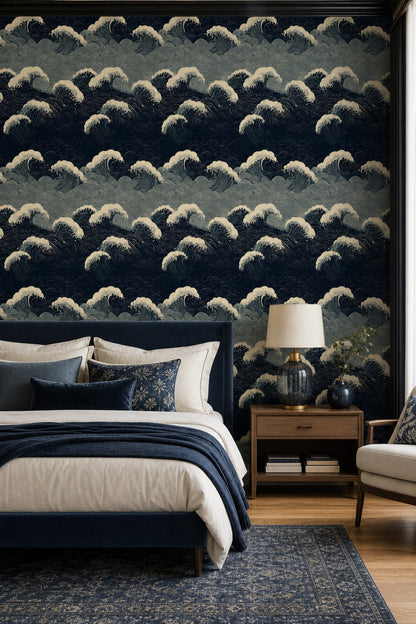Japanese Wave Wallpaper Ukiyo E Removable Ocean Wall Double Roll