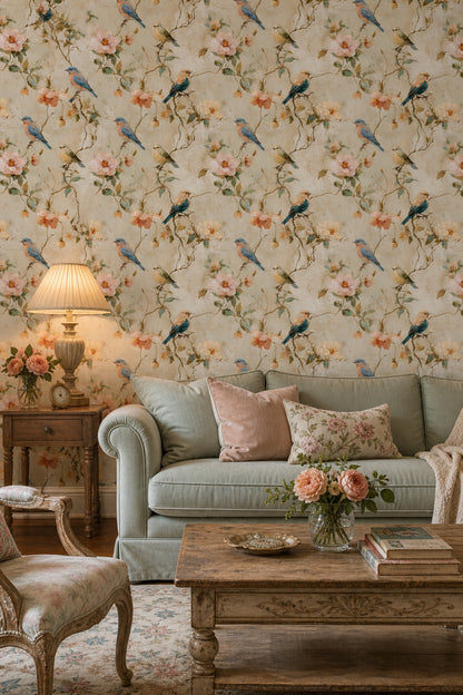 Birds Wallpaper Floral Removable Botanical Branches Wall Double Roll
