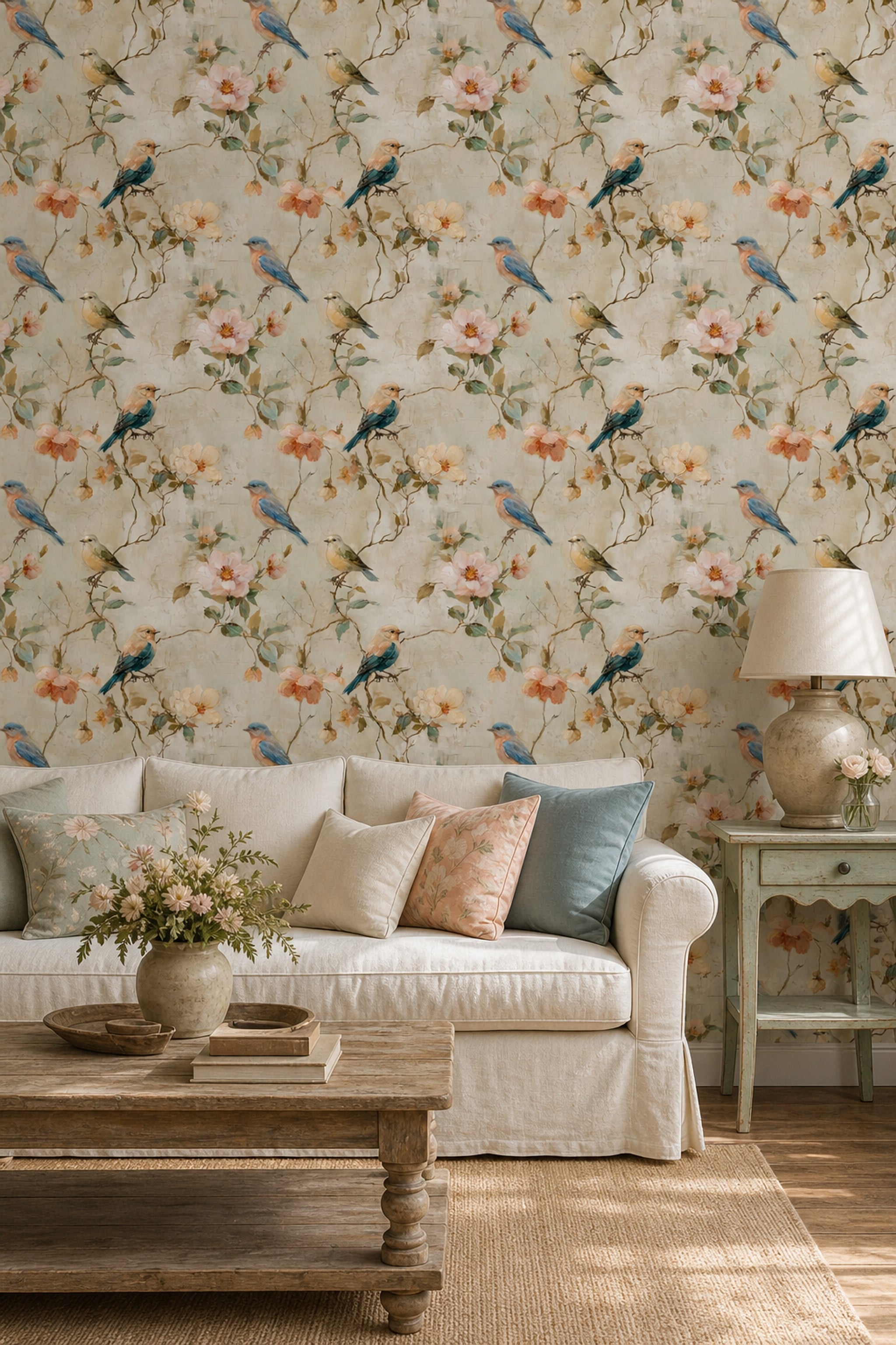 Birds Wallpaper Floral Removable Botanical Branches Wall Double Roll