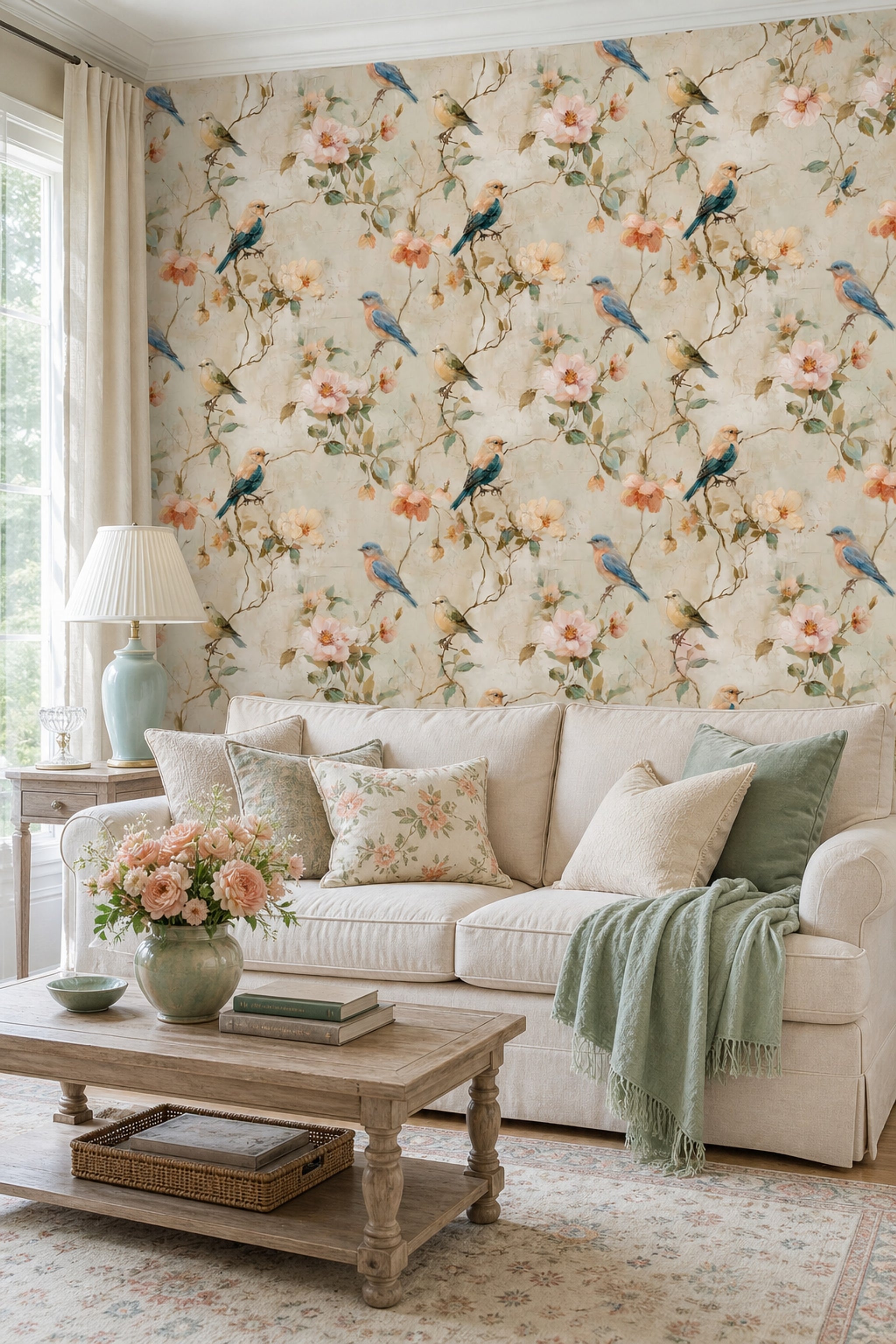 Birds Wallpaper Floral Removable Botanical Branches Wall Double Roll
