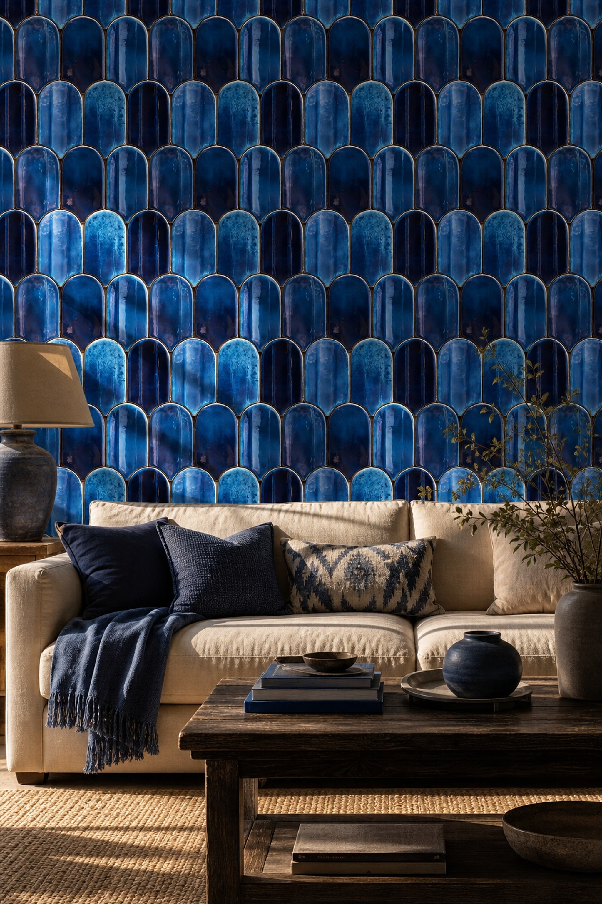 Glossy Ceramic Tile Wallpaper Geometric Mosaic Moroccan Zellige Removable Wall Decor
