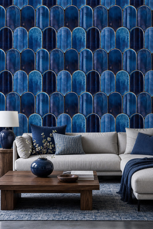 Glossy Ceramic Tile Wallpaper Geometric Mosaic Moroccan Zellige Removable Wall Decor