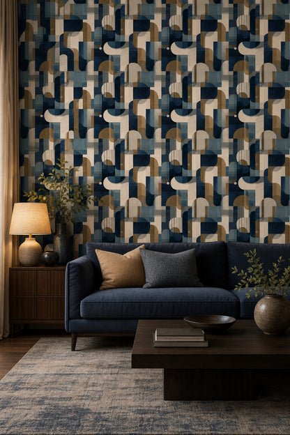 Mid Century Modern Wallpaper Geometric Removable Abstract Wall Double Roll