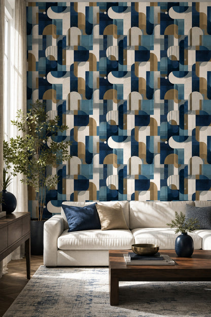 Mid Century Modern Wallpaper Geometric Removable Abstract Wall Double Roll
