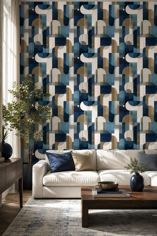 Mid Century Modern Wallpaper Geometric Removable Abstract Wall Double Roll