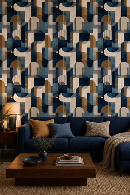 Mid Century Modern Wallpaper Geometric Removable Abstract Wall Double Roll